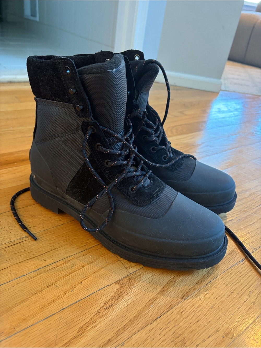 Hunter Black and Gray Lace-Up Waterproof Boots